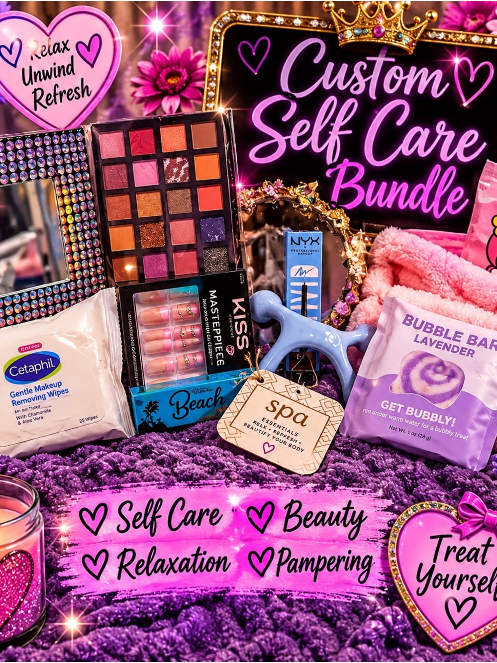 Custom Self Care Spa Bundle — Lavender & Pink Relaxation Set